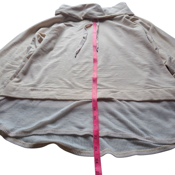 Cowl Neck Pullover Hoodie M Beige Mesh Hem High Low Sweatshirt Relaxed Fit Top - Picture 9 of 9